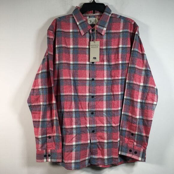 Men's The Normal Brand Twisted Yarn Plaid L/S Button Up, Size XL - Red/Multi - Picture 1 of 9